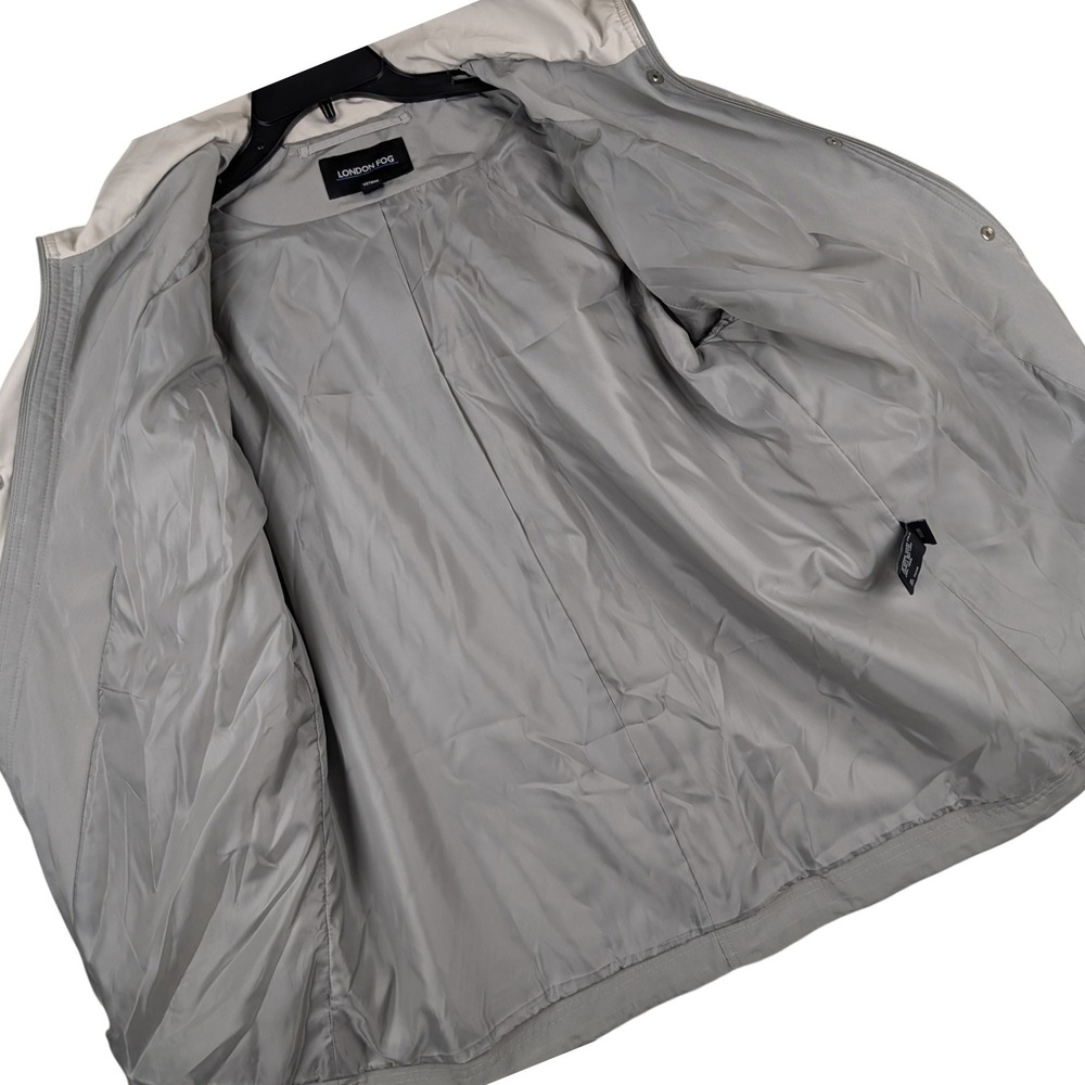 London Fog Hood Rain Jacket Gray L Lightweight Zip Snap Close Pockets Drawstring - Picture 3 of 12